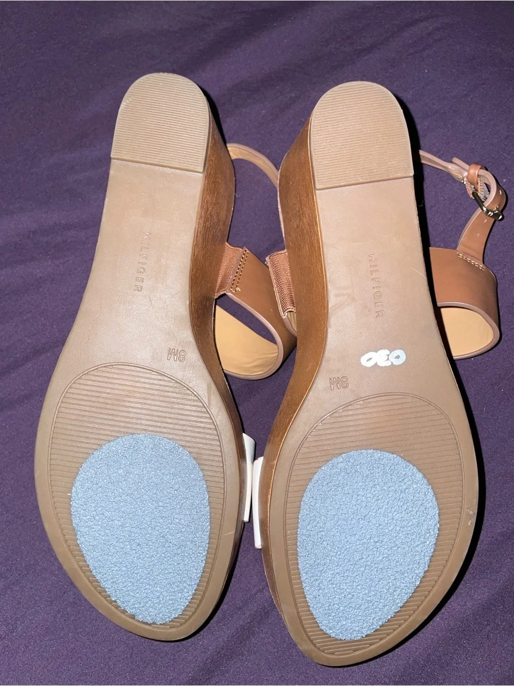Tommy Hilfiger White and Tan Platform Wedge Sandals